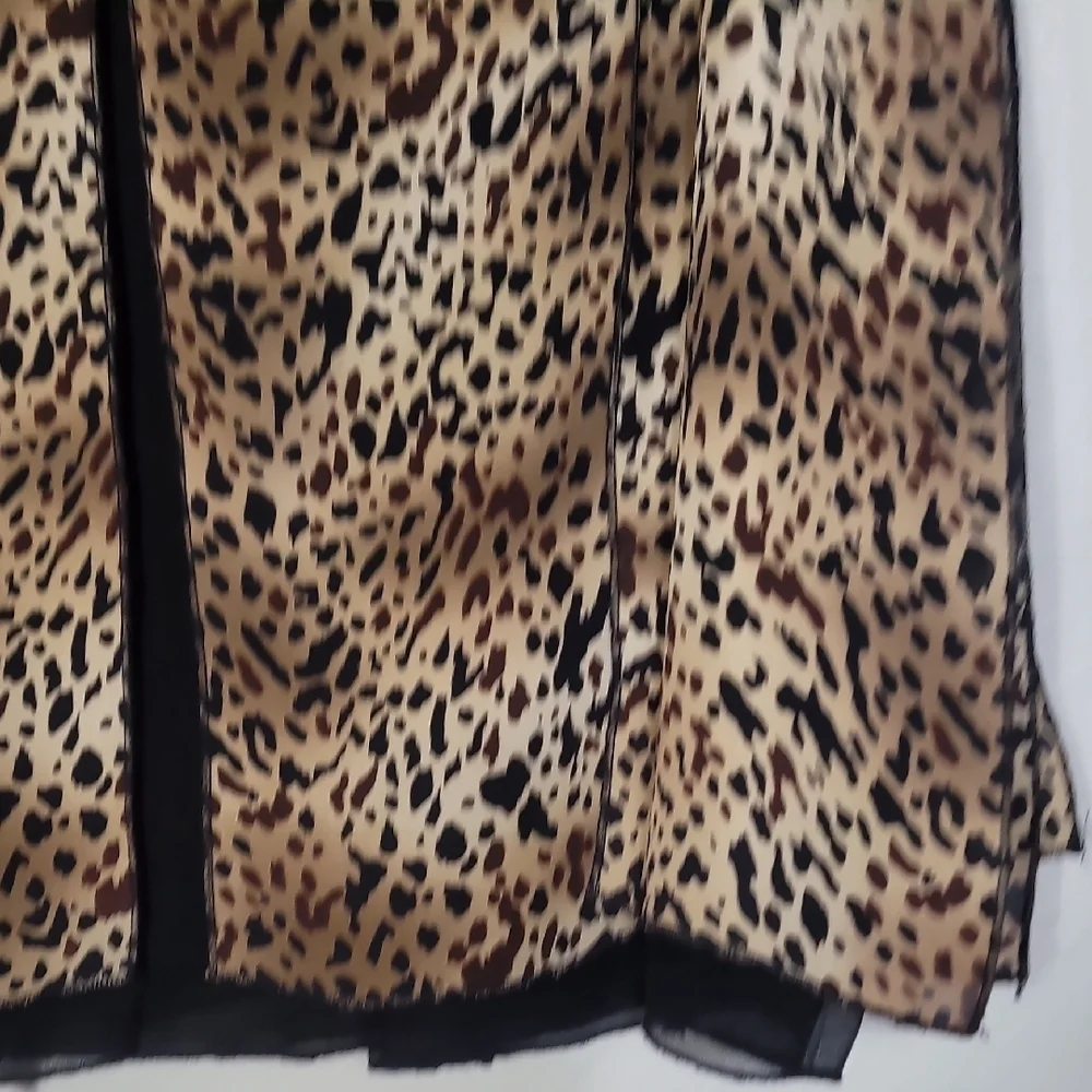 Sunny Leigh Leopard Print 100% Silk Skirt Size 12 Midi Knee Y2K Whimsigoth 90s